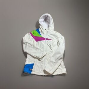 Spyder Women's White Fleece Lined Hooded Jacket Colorful Accents Size L MSRP 149